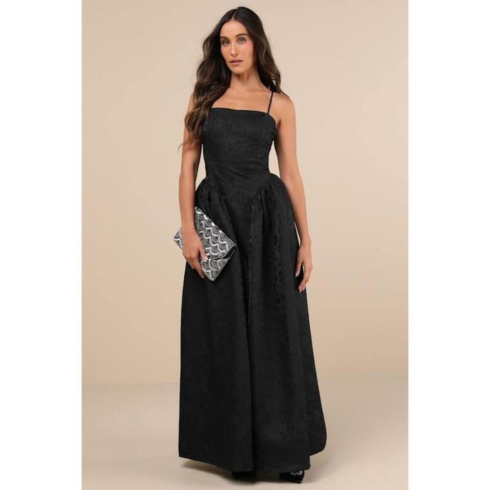 Lulus Gorgeous Extravagance Black Floral Jacquard Maxi Dress - Size XS